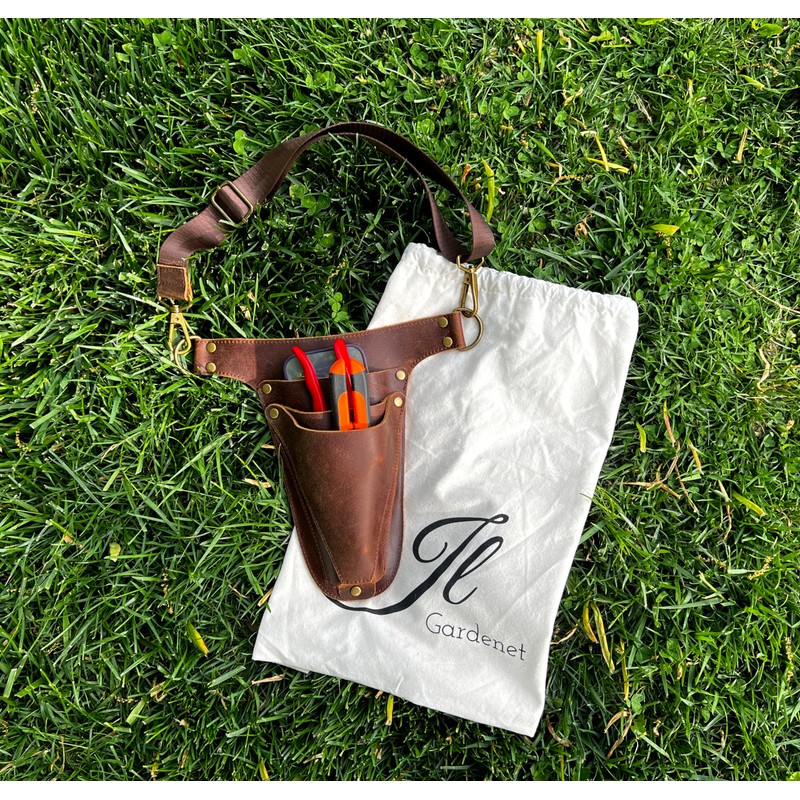 Garden Tool Belt, Handmade Premium Leather with Pouches Pockets Holster