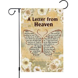A Letter From Heaven Garden Flag 12x18 Double Sided, Small Burlap Memorial Commemorate Butterfly Garden Yard Flags Cemetery Decorations for Grave Outdoor Outside (ONLY FLAG)