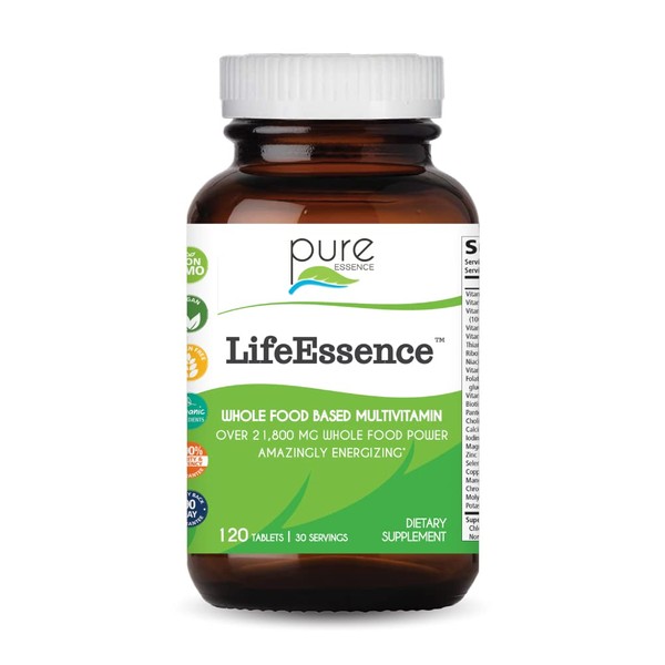PURE ESSENCE LABS LifeEssence Multivitamin for Women and Men - Natural Herbal Supplement - Vitamin D, Vitamin D3, Vitamin B12, Biotin with Whole Foods (120 Tablets)