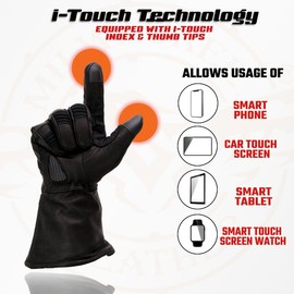 Milwaukee Leather MG7550 Men's Black Cowhide Leather Gauntlet Motorcycle Hand Gloves w/X-Long Cuff i-Touch Screen Waterproof - XX-Large