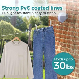 JS HANGER Outdoor Retractable Clothesline 49FT - Heavy Duty PVC Coated Line - Wall Mounted Washing Line, Portable Laundry Drying Line - 49 Feet