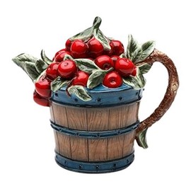 CG 10181 Red Cherries Overflowing in Wooden Barrel Teapot Collectible