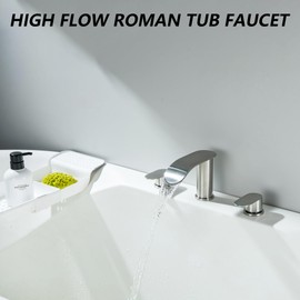 DOUBLUOEG Roman Tub Faucet Brushed Nickel Garden Tub Faucet 3 Holes 2 Handles Deck Mount Bathtub Filler