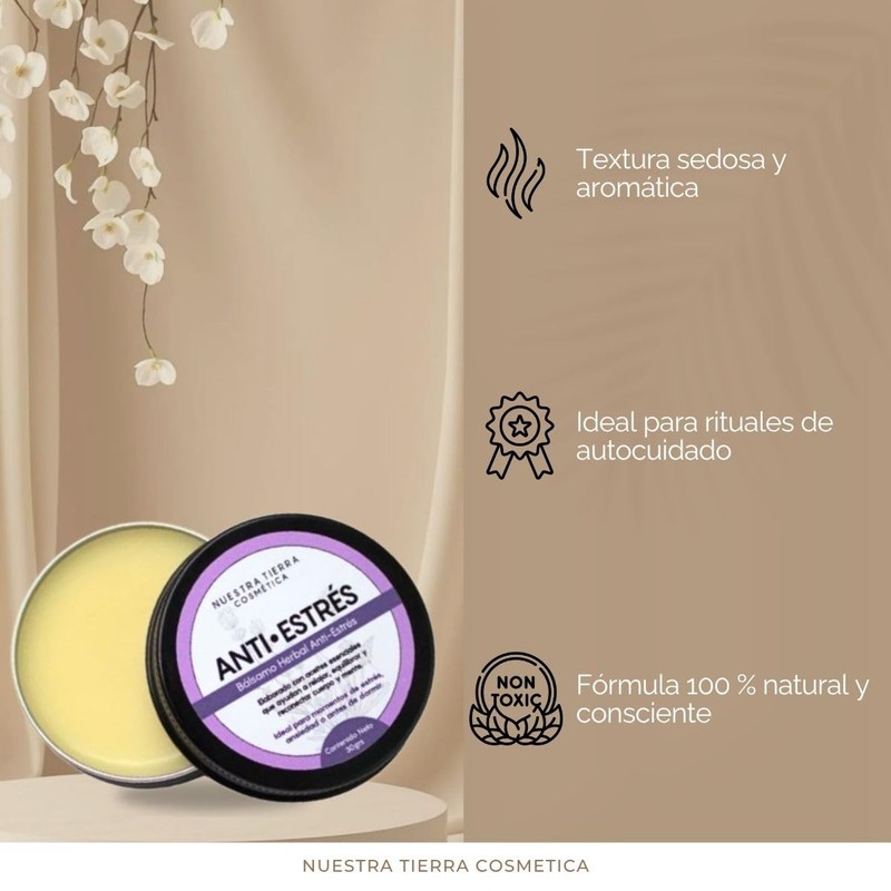 Nuestra Tierra Cosmetica Bálsamo Herbal Anti-Estrés, Aceites Esenciales para Relajación,