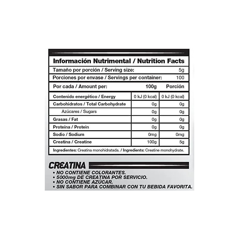 Mdn Creatina Monohidratada 500g 100% Pura 100 Servicios Sin Sabor