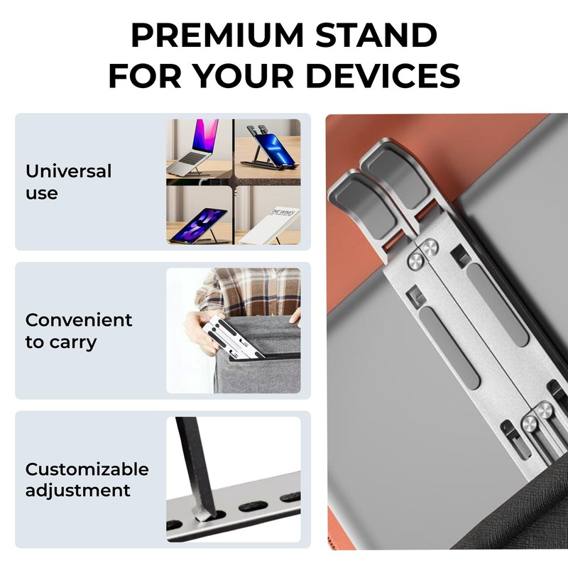 Ergonomic 7-Level Laptop Stand for Desk, Aluminum Foldable Riser Compatible