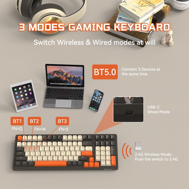 ATTACK SHARK K8 Wireless Mechanical Keyboard, 100 Keys, Hot Swappable
