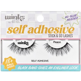 Ardell Winks Self Adhesive Eyelashes – Peace Style, Press on Lashes No Glue Needed, Stick On Lashes with Black Band Eyeliner Effect for Eyelashes Natural Look, 1 Pair