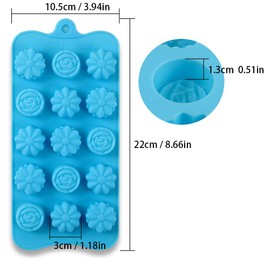 Newk Flower Shape Silicone Molds, 4 Packs 15 Cavity Nonstick Food Grade Silicone Molds DIY for Chocolates, Candies, Ice Cubes, Jellos, Handmade Soap, and Bath Bombs