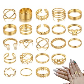JUGUTA 24 Pieces Knuckle Rings Set for Women Girls Snake Chain Stacking Ring Vintage Boho Midi Rings Size Mixed Finger Rings Women's Set Finger Midi Ring Rings Gold Set Suitable for Men and Women