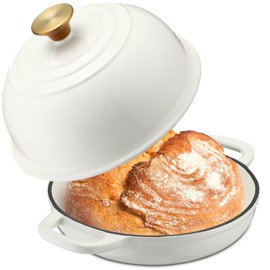 Tioncy Enameled Bread Dutch Oven with Lid for Sourdough Baking 6 Quart Round Cast Iron Dutch Oven Pot Bread Bakers for Kitchen Homemade Cookware Gifts Roasting Frying Cooking Stewing (White)