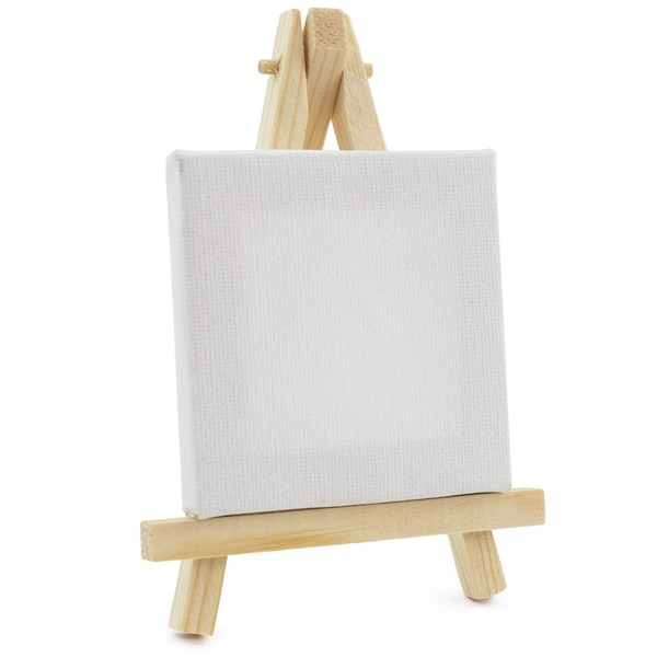 Brubaker Mini Easel with Canvas - Wooden Place Card Holder - 12.5 cm Photo Holder Card Holder Place Card Holder - Small Table Decoration Including Mini Canvas Stretcher Frame for Wedding Party