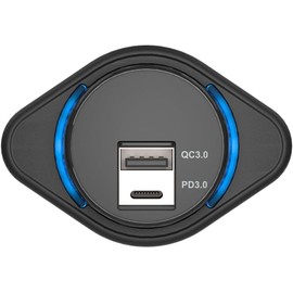 12V Car USB Charging Socket, PD3.0 QC3.0 36W Dual USB Output Plate, Fast Charging Power Supply Socket with Blue LED for Motorcycles Boats Marine