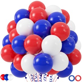 100pcs Red White and Blue Balloons, 12 inch Independence Day Patriotic Balloons for 4th of July Graduation Baseball Birthday Party Decorations