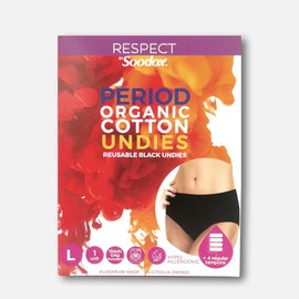 Respect by Soodox Organic Cotton Period Undies | Reusable | Soft & Comfortable | Up To 100 Washes | Washbag Included | High Absorbency (LARGE)