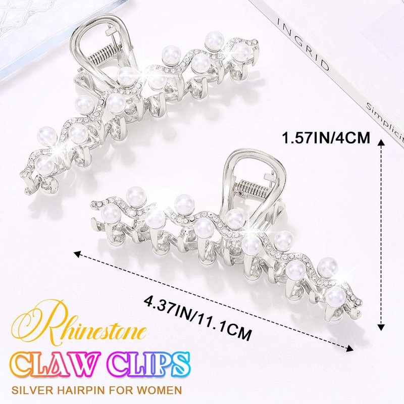 Pearl Claw Clips Fancy Hair Clips Silver Hair Accessories for