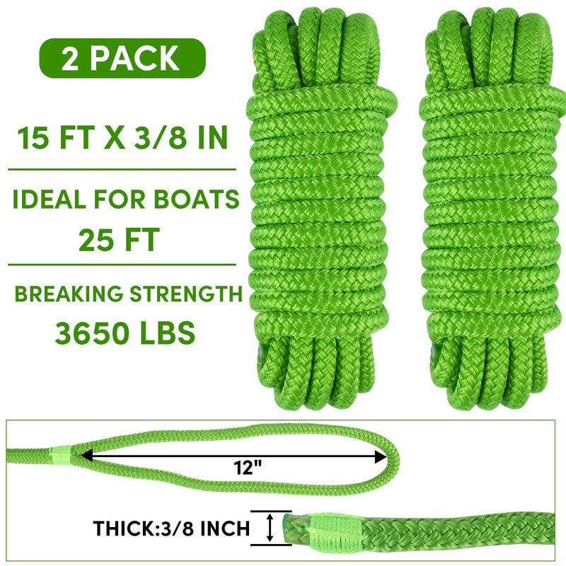 Dock Lines Boat Ropes for Docking 3/8" x15' Double Braided