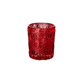 WGV Red Vintage Primrose Votive Candle Holder 2.75" x 3.25"H, Mercury Emblem Glass Tealight Candleholder, Home Accent Décor, Wedding, 1 Pc