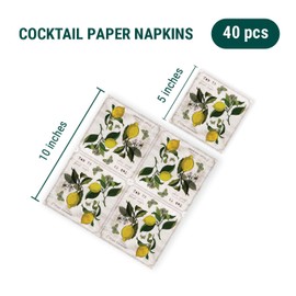 Lemon Napkins LEMON BOTANY with Butterflies 40pcs Lemon Cocktail Napkins, Summer Cocktail Napkins, Decorative Napkins, Floral Napkins, Decoupage Paper Napkins