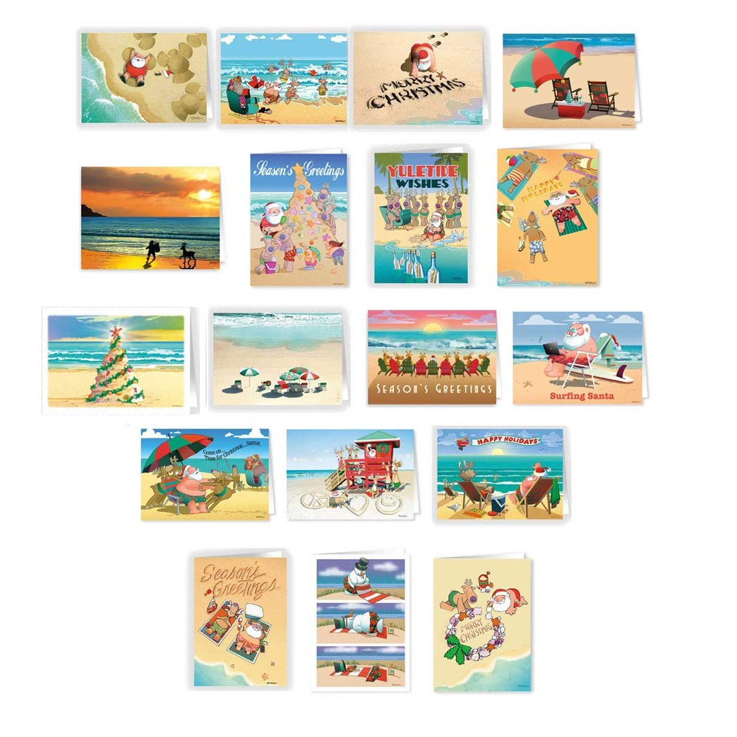 Ultimate Beach Christmas Card Variety Pack - 36 Beach Cards & Envelopes - 18 Different Beach Designs