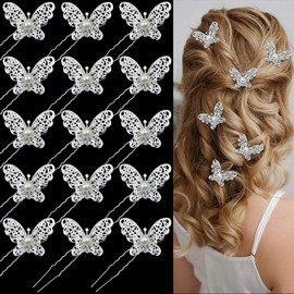 15 Pieces Butterfly Hair Pin Butterfly Hair Clips alloy Rhinestone Crystal Pearl Hair Clips Bridal Wedding Hair Pins Bride Bridesmaid Headwear Hair Accessories for Women Girls