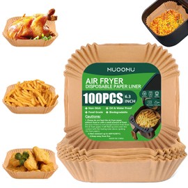 Air Fryer Disposable Paper Liners Square, Non-Stick Parchment, AirFryer Accessories for Baking Microwave Oven Frying Pan, Oil Proof, Water Proof (100PCS, 6.3inch)