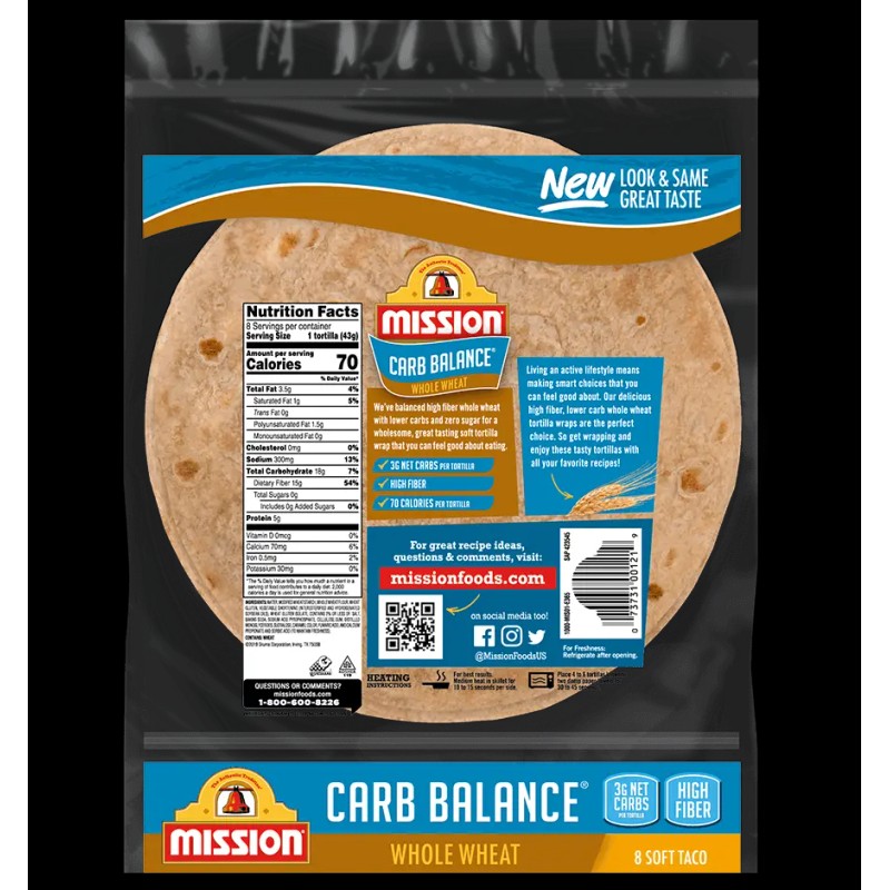 Mission Carb Balance 8" Soft Taco Whole Wheat Tortillas 8