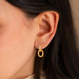 Tituthia Gold Earrings for Women Trendy, Simple Dainty 14K Gold Plated Paperclip Square Chain Link Dangle Hoops Earrings Pin Stud Huggie Earrings Lightweight Hypoallergenic Minimalist Aesthetic Gold