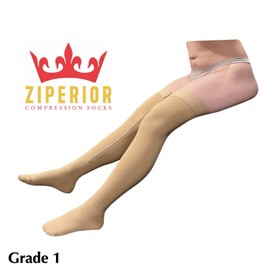 Ziperior Closed Toe Thigh High 15-20 mmHg Compression Wide Leg Inside Zipper (Large-X-Large, Nude)