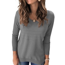 LILBETTER Womens Casual Lightweight Long Sleeve Crewneck Knit Pullover Sweater(Light Grey Medium)