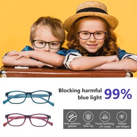 Outray Blue Light Blocking Glasses Vintage Nerd Square Keyhole Design Eye Glasses Frame for Kids Blue