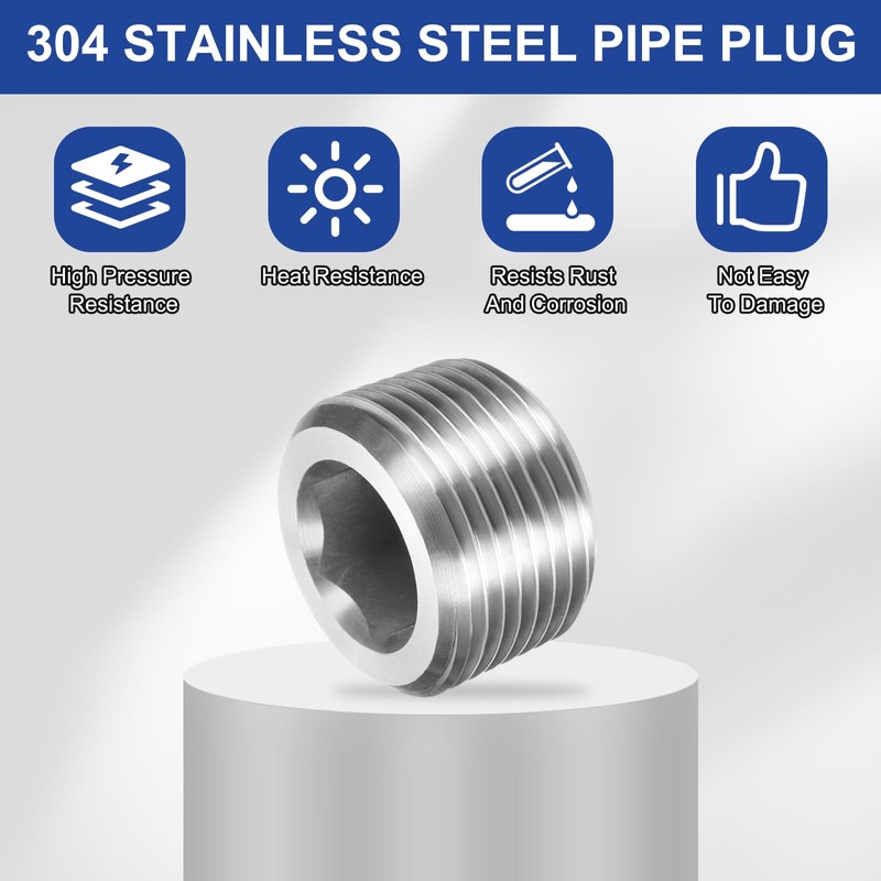 PATIKIL 3 Pcs 304 Stainless Steel Pipe Plug 3/4" NPT
