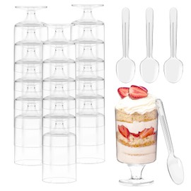 Whaline 100 Pack 3 Oz Mini Dessert Cups with Spoons Disposable Appetizer Cup Goblet Clear Plastic Dessert Pedestal Cups for Party Appetizers Parfait Snacks Serving