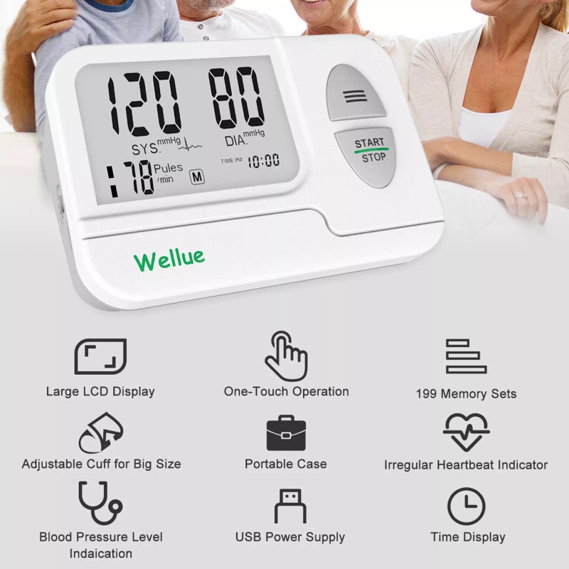 Wellue Automatic Blood Pressure Monitor lrregular Heartbeat Indicator 199 Memory