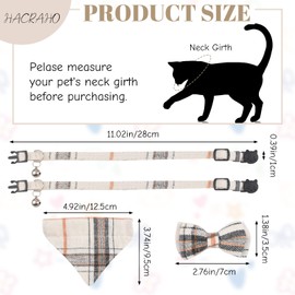 HACRAHO Cat Collar with Bowtie Bandana, 2 Pieces Breakaway Bow Tie Cat Collar Bandana Adjustable Pet Collar with Scarf and Bowtie and Bells for Cats Puppies, White