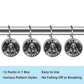 Funny Skull Stay Postive Shower Curtain Hooks Set of 12 Rustproof Metal Decorative Shower Hooks for Curtains Rods Shower Curtain Rings for Bathroom Living Room Bedroom