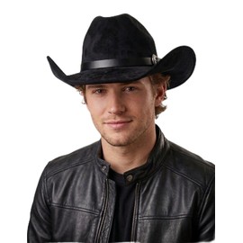 FABELLINO Sombrero Texana Chihuahua Gamuza Retro Vintage Hombre Mujer Elegante Hebilla 262 (MX/US, Alfa, Grande, L, Negro)
