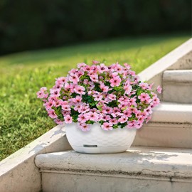 Cherica 12 Pcs Fake Outdoor Artificial Flowers for Outdoors Uv Resistant, Pink Plastic Flowers for Outdoors, Fake Plants Artificial Plants Outdoor Plastic Plants, Silk Faux Spring Flowers for Outside