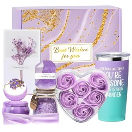 Regalos de Cumpleaños para Mujeres, Paquete de Cuidado Personal para Mujeres, Caja Regalo para Mujer de Bath SPA, Caja de Regalos para Mamá Hermana Novia Ella Amiga (Morado 9 Piezas)