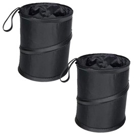Rojuna Universal Car Trash Can, 2pcs Collapsible Foldable Black Trash Bags, 6 x 8 Inch, 1.79L Capacity, Steel Wire Lined, Portable Garbage Bin for Car