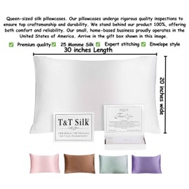 T&T Silk 100% Silk Pillowcases, 25 Momme Mulberry Silk Pillowcase, Silk Pillowcase for Hair and Skin Soft, Real Silk Pillowcase, Pure Mulberry Silk Queen Sizes 30" L x 20" W Envelope Cream White