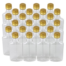 (24) Pellah 375 ml (12.7 Oz.) Plastic Flask PET clear bottle for beverage and liquor with Tamper Evident Caps(24 Pack) (Gold Caps)
