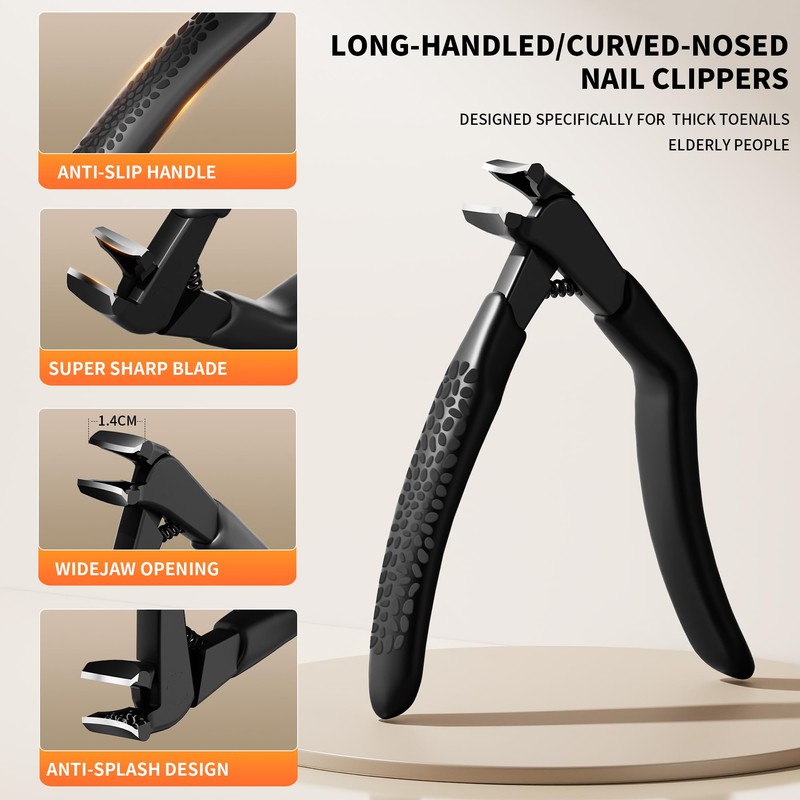 ZIZZON Ergonomic Non-Slip Long Handle Nail Clippers for Seniors –