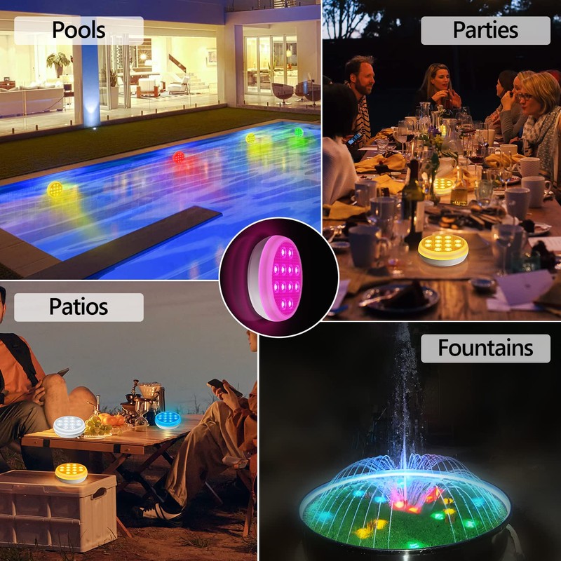QOLNBY Pool Lights, Rechargeable Submersible LED Lights, IP68 Waterproof Underwater