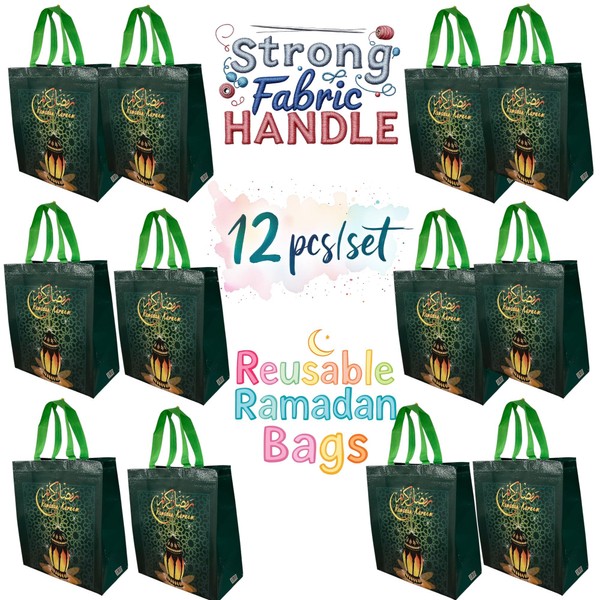 12 PCS Ramadan Mubarak Reusable Gift Bags, Party Bags Goodie