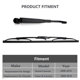 Rear Wiper Arm & Wiper Blade Replacement for Dodge Grand Caravan 2008-2016 / Chrysler Town & Country 2008-2016, Rear Windshield Wiper Arm & Wiper Blade Set, Replacement OEM: 68078306AA, 68058372AA