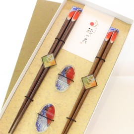 Wakasa Lacquer Ukiyo-e Kaiyo-e Kaiyo-e Couples Chopsticks with Chopsticks Rest for Celebrations, Wedding Gifts, Gift Box Included