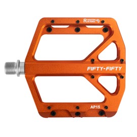 FIFTY-FIFTY Mountain Bike Pedals, Non-Slip and Aluminum Alloy Bicycle Flat Pedals, 9/16" Sealed Bearing, Lightweight and Wide Platform for All Mountain, Enduro, Downhill, E-Bike, MTB (Orange)