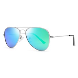 LIU·WEN Classic Polarized Aviator Sunglasses Kids - for Toddler Girls Boys Age 2-10 50MM(Silver Frame/Gradient blue Lens)
