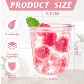 Xuelimei 12oz Disposable Stemless Glasses,PET Disposable Drinking Cups,Cold Party Clear Plastic Wine Glasses for Parties Birthday,Wedding,Meeting,Christmas Party Supplies. (150, Pink)